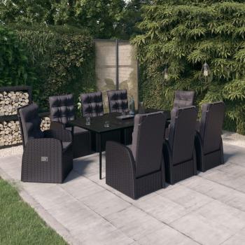 ARDEBO.de - 9-tlg. Garten-Essgruppe mit Kissen Schwarz