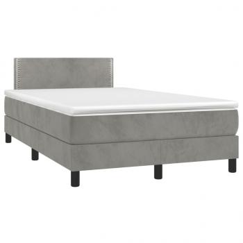 ARDEBO.de - Boxspringbett mit Matratze & LED Hellgrau 120x190 cm Samt