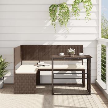 ARDEBO.de - Gartensofa in L-Form mit Tisch und Kissen Braun Poly Rattan