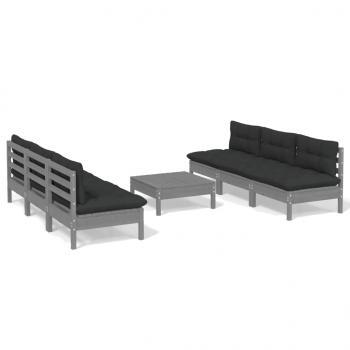 7-tlg. Garten-Lounge-Set mit Anthrazit Kissen Kiefernholz
