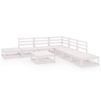 8-tlg. Garten-Lounge-Set Weiß Massivholz Kiefer