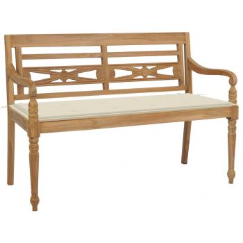 ARDEBO.de - Batavia-Gartenbank mit Cremeweißem Kissen 120cm Teak Massivholz