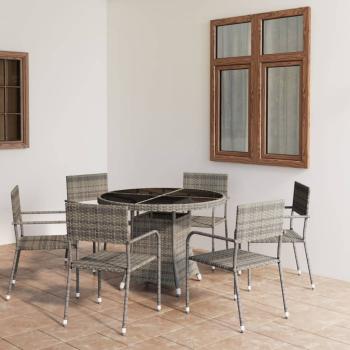 ARDEBO.de - 7-tlg. Garten-Essgruppe Poly Rattan Anthrazit und Grau