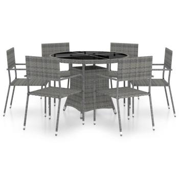 7-tlg. Garten-Essgruppe Poly Rattan Anthrazit und Grau