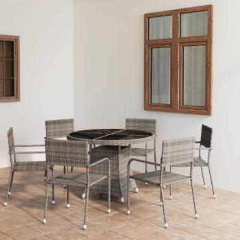 7-tlg. Garten-Essgruppe Poly Rattan Anthrazit und Grau