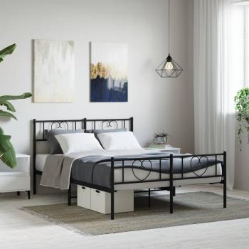 ARDEBO.de - Bettgestell mit Kopf- und Fußteil Metall Schwarz 140x190 cm