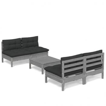 5-tlg. Garten-Lounge-Set mit Anthrazit Kissen Kiefernholz