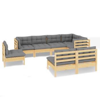 8-tlg. Garten-Lounge-Set mit Grauen Kissen Kiefer Massivholz