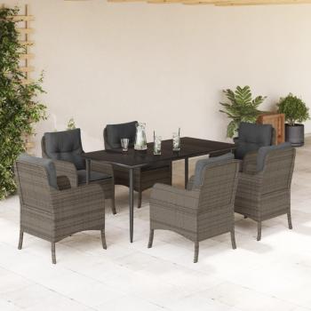 ARDEBO.de - 7-tlg. Garten-Essgruppe mit Kissen Grau Poly Rattan