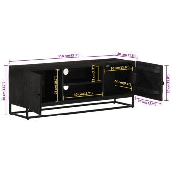 ARDEBO.de - TV-Schrank Schwarz 110x30x40 cm Massivholz Mango und Eisen