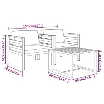 3-tlg. Garten-Lounge-Set mit Kissen Aluminium Anthrazit