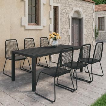 ARDEBO.de - 7-tlg. Garten-Essgruppe PVC Rattan Schwarz