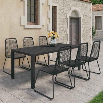 7-tlg. Garten-Essgruppe PVC Rattan Schwarz