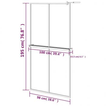 Duschwand mit Ablage für Walk-In-Dusche Schwarz 100x195 cm ESG