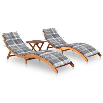 ARDEBO.de - Sonnenliegen 2 Stk. mit Tisch und Auflagen Massivholz Akazie