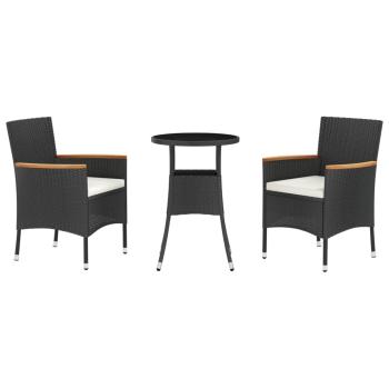 ARDEBO.de - 3-tlg. Garten-Bistro-Set mit Kissen Schwarz Poly Rattan
