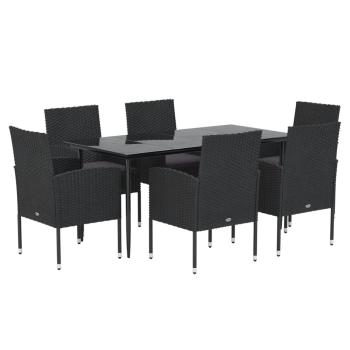 ARDEBO.de - 7-tlg. Garten-Essgruppe mit Kissen Schwarz Poly Rattan