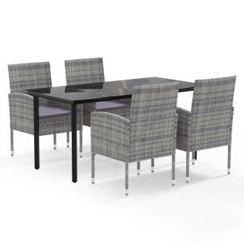 5-tlg. Garten-Essgruppe mit Kissen Anthrazit Poly Rattan