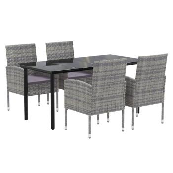 5-tlg. Garten-Essgruppe mit Kissen Anthrazit Poly Rattan