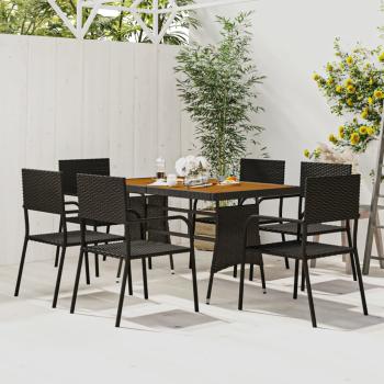 ARDEBO.de - 7-tlg. Garten-Essgruppe Poly Rattan Schwarz