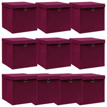 ARDEBO.de - Aufbewahrungsboxen mit Deckeln 10 Stk. Dunkelrot 32x32x32cm