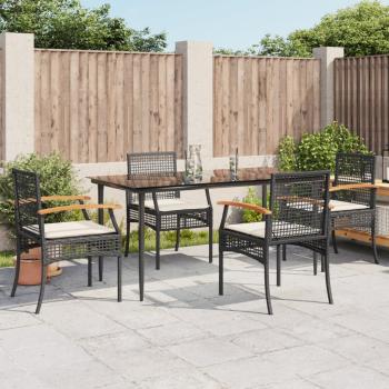 ARDEBO.de - 5-tlg. Garten-Essgruppe mit Kissen Schwarz Poly Rattan