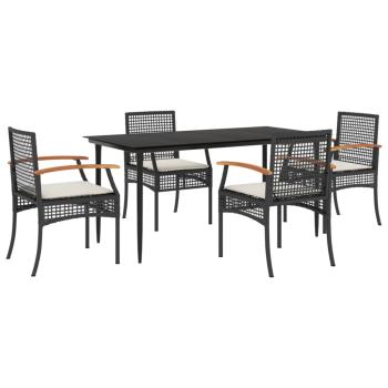 5-tlg. Garten-Essgruppe mit Kissen Schwarz Poly Rattan