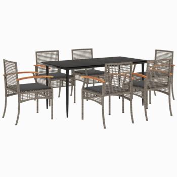 7-tlg. Garten-Essgruppe mit Kissen Grau Poly Rattan