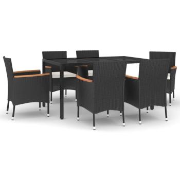 ARDEBO.de - 7-tlg. Garten-Essgruppe mit Kissen Schwarz Poly Rattan