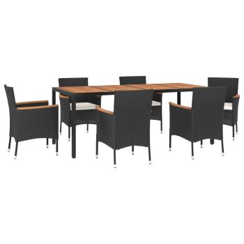 ARDEBO.de - 7-tlg. Garten-Essgruppe mit Kissen Schwarz Poly Rattan