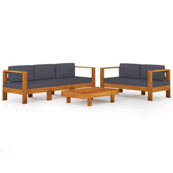 5-tlg. Garten-Lounge-Set mit Dunkelgrauen Auflagen Akazienholz