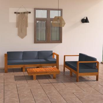 5-tlg. Garten-Lounge-Set mit Dunkelgrauen Auflagen Akazienholz