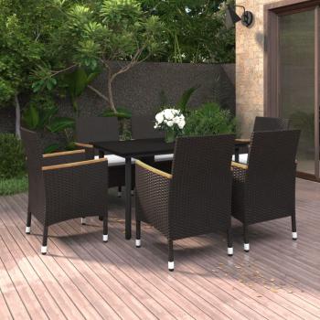 ARDEBO.de - 7-tlg. Garten-Essgruppe mit Auflagen Poly Rattan und Glas