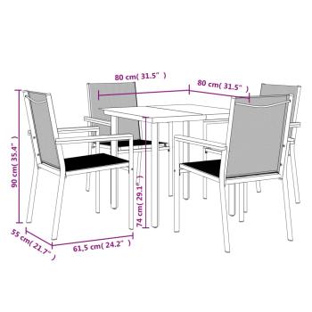 5-tlg. Garten-Essgruppe Schwarz Textilene und Stahl