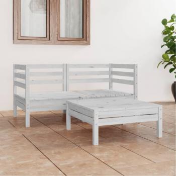 ARDEBO.de - 3-tlg. Garten-Lounge-Set Weiß Kiefer Massivholz