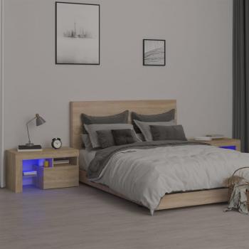 ARDEBO.de - Nachttische 2 Stk. mit LED-Leuchten Sonoma-Eiche 70x36,5x40 cm