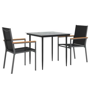 3-tlg. Garten-Essgruppe Schwarz Textilene und Stahl