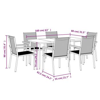 7-tlg. Garten-Essgruppe Schwarz Textilene und Stahl