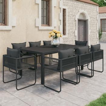 ARDEBO.de - 9-tlg. Garten-Essgruppe PVC Rattan Schwarz