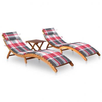 ARDEBO.de - Sonnenliegen 2 Stk. mit Tisch und Auflagen Massivholz Akazie