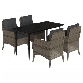 5-tlg. Garten-Essgruppe mit Kissen Grau Poly Rattan