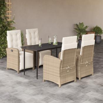 ARDEBO.de - 5-tlg. Garten-Essgruppe mit Kissen Beige Poly Rattan