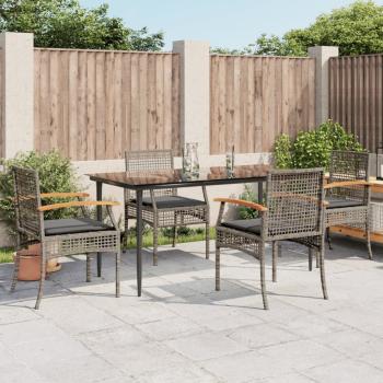 ARDEBO.de - 5-tlg. Garten-Essgruppe mit Kissen Grau Poly Rattan