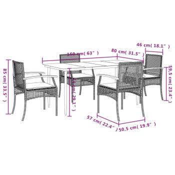 5-tlg. Garten-Essgruppe mit Kissen Grau Poly Rattan