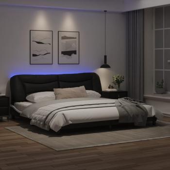 Bettgestell mit LED Schwarz und Weiß 200x200 cm Kunstleder