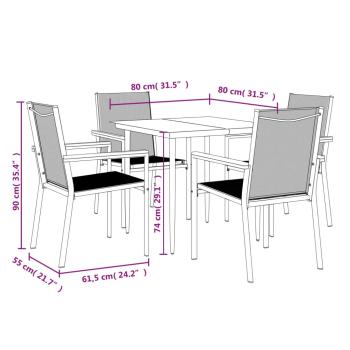 5-tlg. Garten-Essgruppe Schwarz Textilene und Stahl