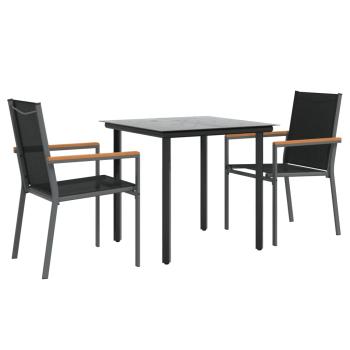 3-tlg. Garten-Essgruppe Schwarz Textilene und Stahl