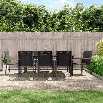 ARDEBO.de - 9-tlg. Garten-Essgruppe Schwarz Textilene und Stahl
