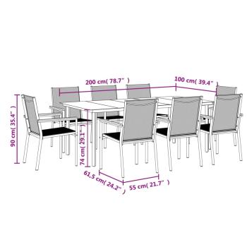 9-tlg. Garten-Essgruppe Schwarz Textilene und Stahl