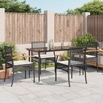 ARDEBO.de - 5-tlg. Garten-Essgruppe mit Kissen Schwarz Poly Rattan